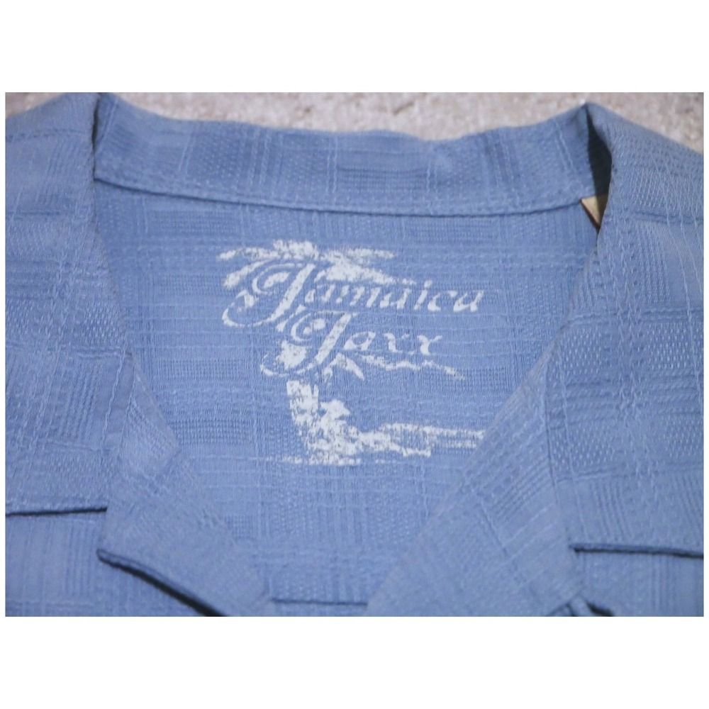 Jamaica Jaxx Mens Med Light Blue 100% Silk Short Sleeve Camp Button Down Shirt - Picture 2 of 6